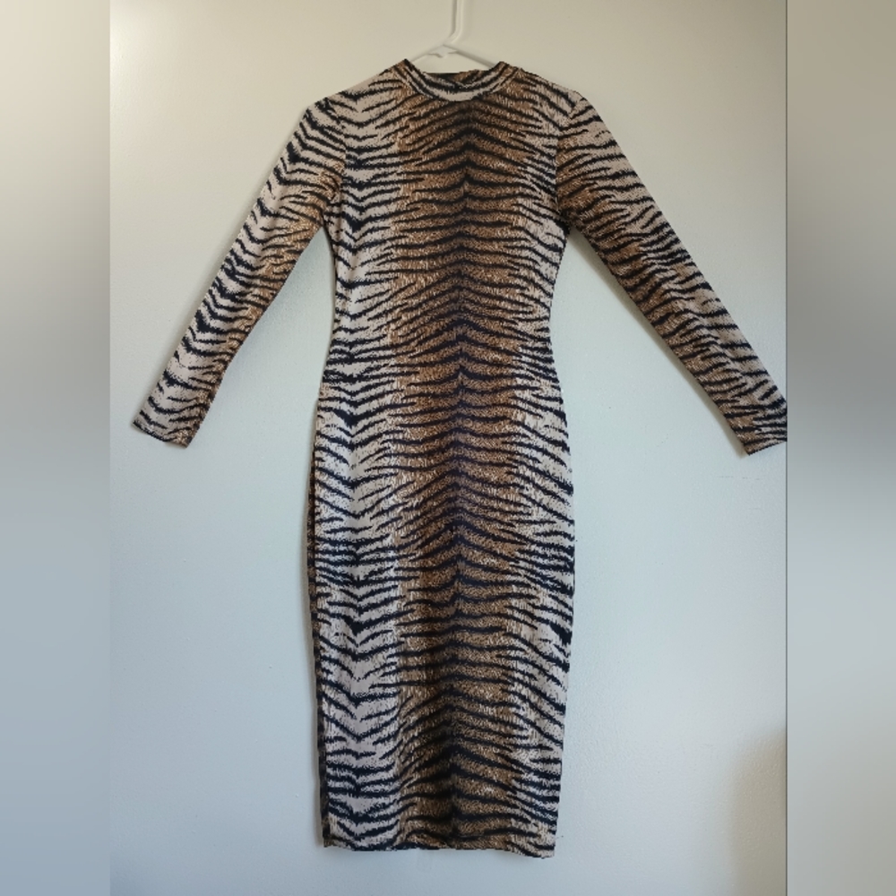 SMALL Form-fitting Tiger Striped Long Dress
